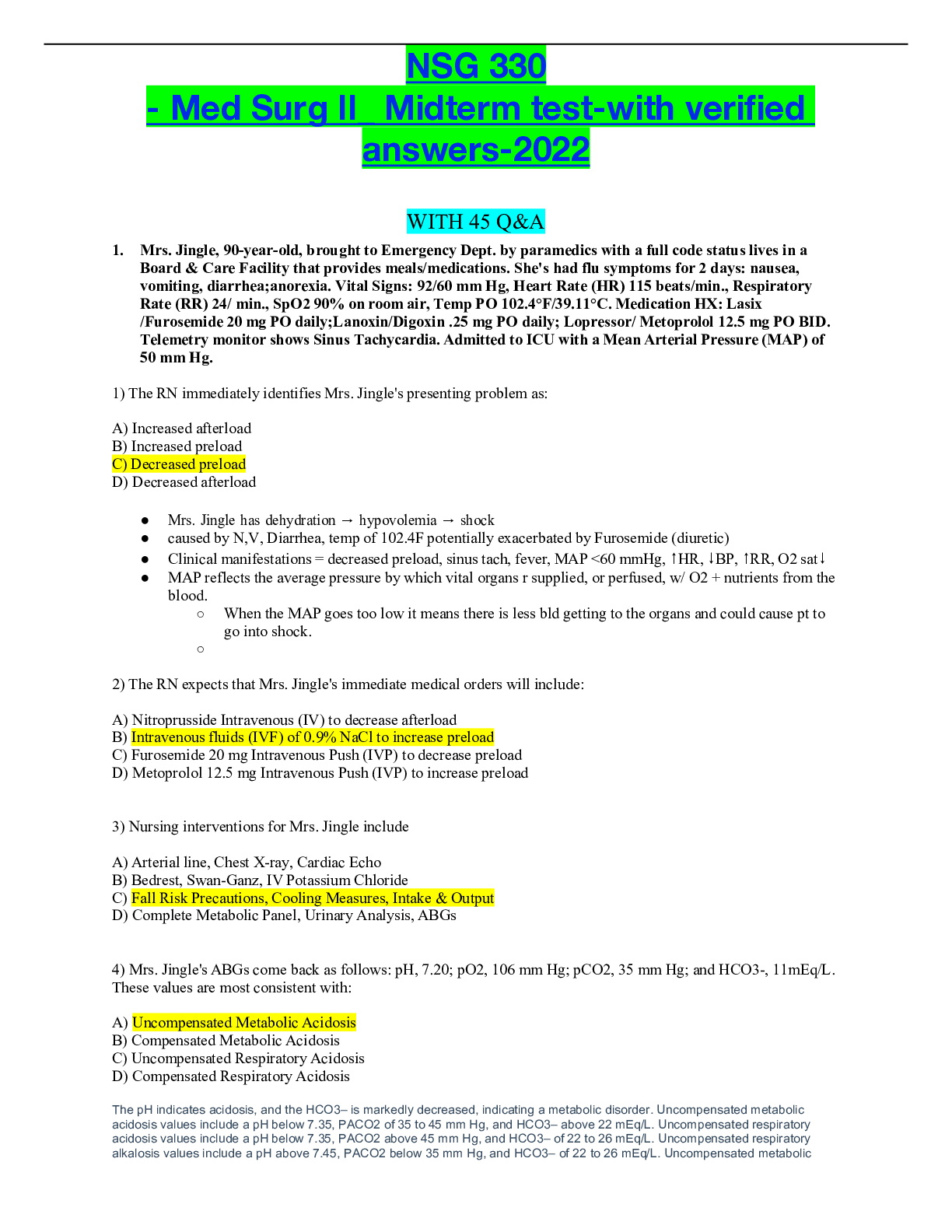 Preview of NSG 330 - Med Surg II_ Midterm test-with verified answers-2022